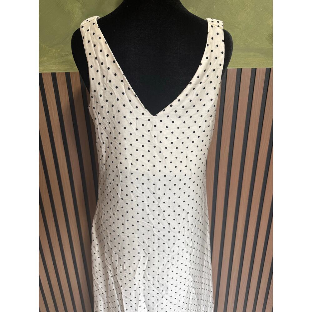 Sinsay Satin Polka Dot Maxi Dress Sleeveless V Neck Elegant Retro White Medium - Picture 10 of 15
